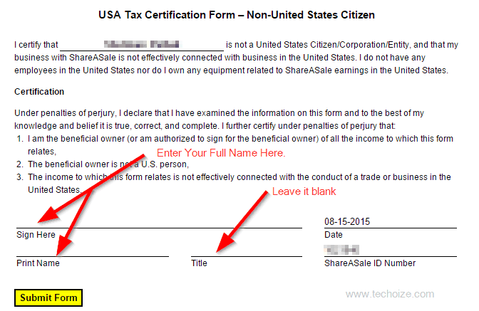 How To Submit ShareASale Non-US Tax Form By Techoize