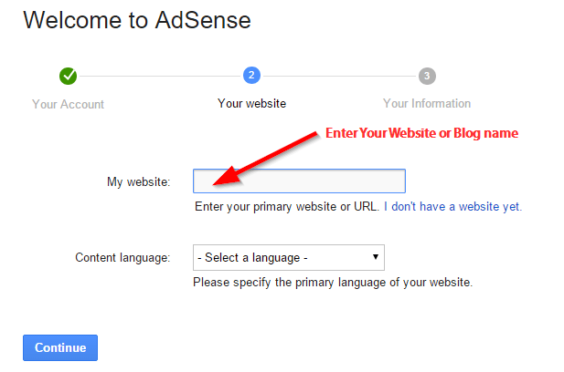 AdSense Sign Up Form Website Name & language